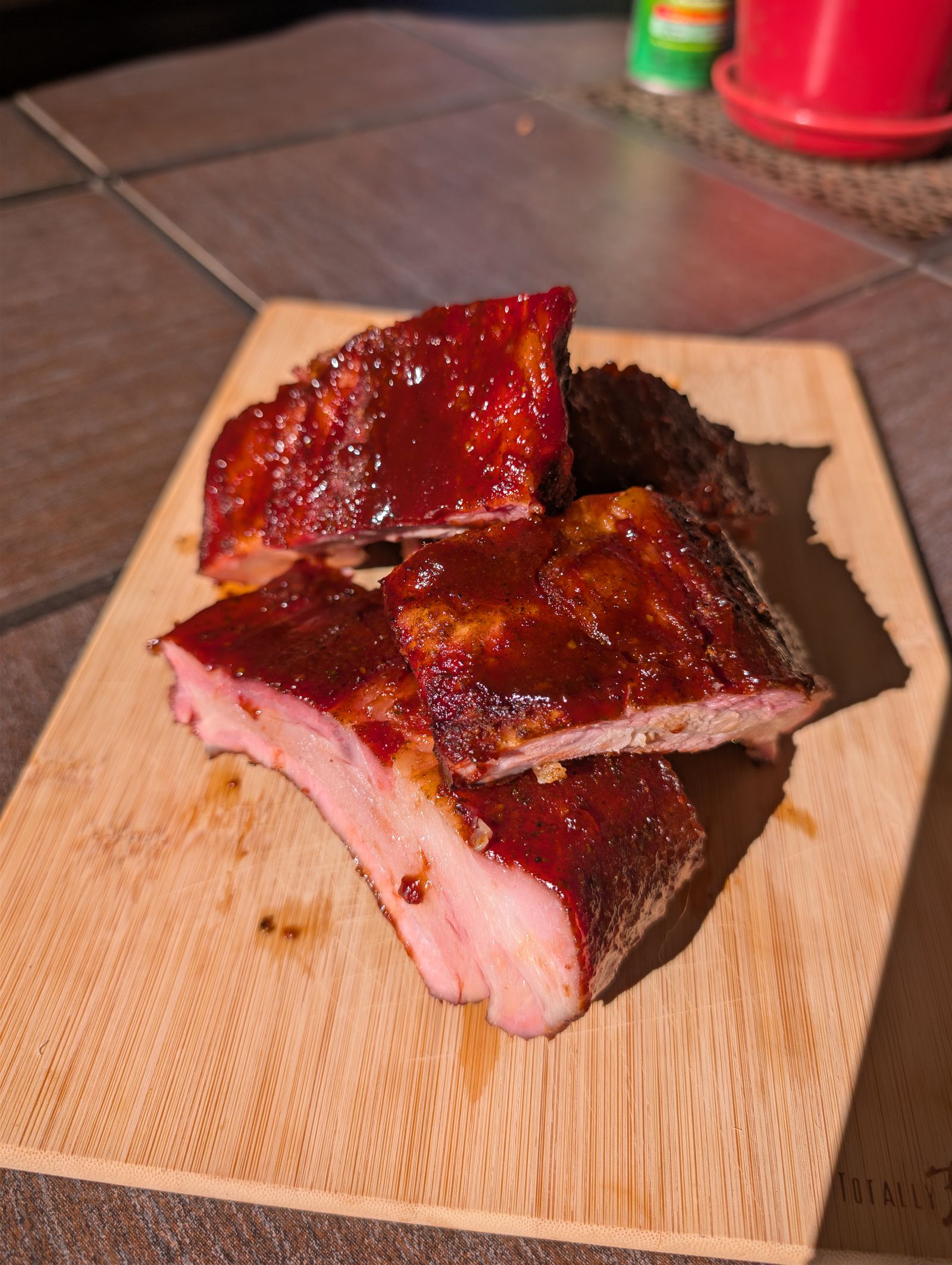 Sliced 3-2-1 ribs cooked on a Pit Boss pellet grill